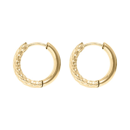 Half Textured Huggie Hoop Earrings 18K Gold PVD Stainless Steel