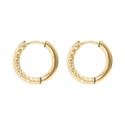 Half Textured Huggie Hoop Earrings 18K Gold PVD Stainless Steel