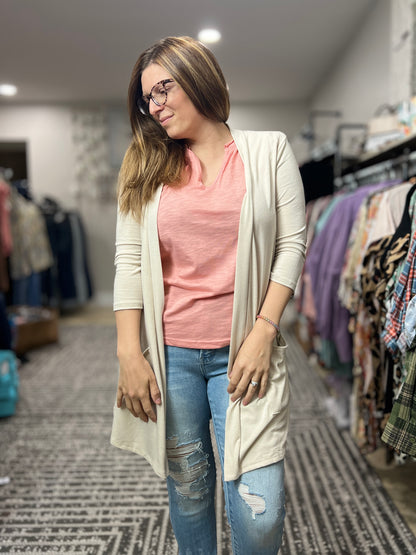 Slouchy 3/4 Sleeve Pocket Cardigan