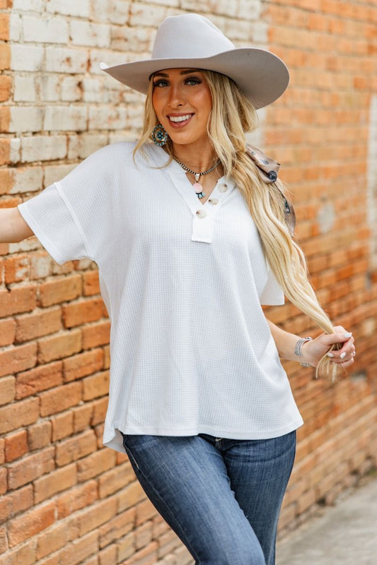 Waffle & Button Henley Top