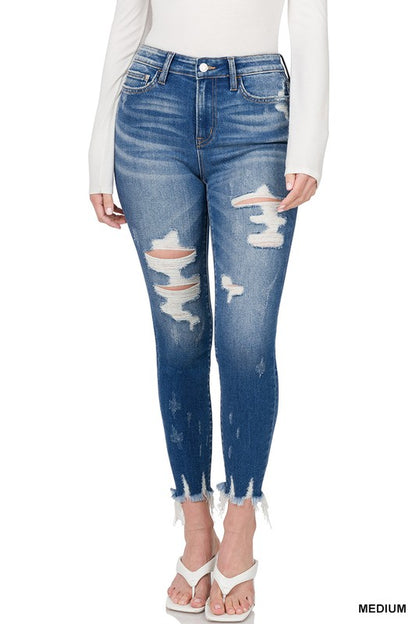 Distressed Skinny Denim in Medium Wash