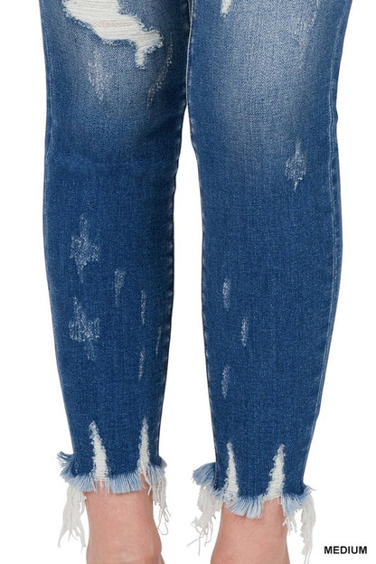 Distressed Skinny Denim in Medium Wash