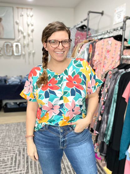 Flower Girl Knit Top in Teal