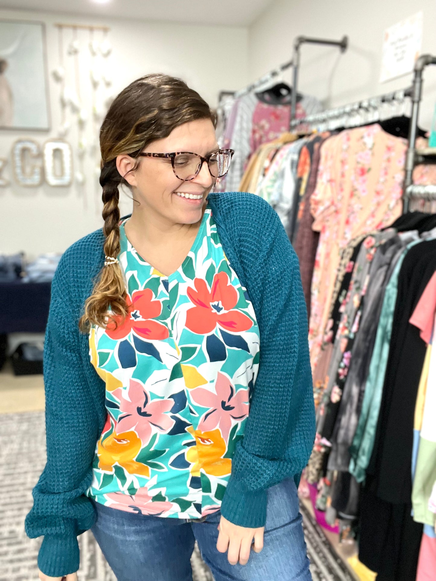 Flower Girl Knit Top in Teal